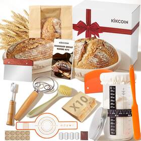 Kikcoin 726084691032 13 Pcs Sourdough Starter Kit With Round And Oval Banneton Bread
