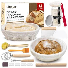 Kitchad 198715877991 13-piece Sourdough Starter Kit - 24oz Glass Jar With Thermo Kitchad 198715877991 13-piece Sourdough Starter Kit - 24oz Glass Jar With Thermo