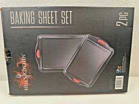 Kitchen 614129895388 Hells Baking Sheet Set Of 2 Non-stick Silicone Handles Carbon Steel
