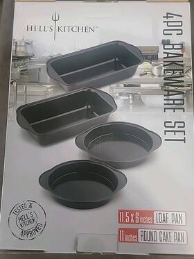 Kitchen 849808028027 Hells 4pc Bake Ware Set 2 11.5 Loaf Pan And 11in Round Cake Nostick