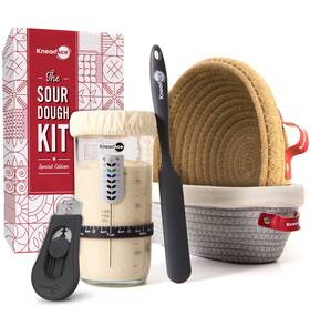 Ka02s3 Kneadace Sourdough Starter Kit 24oz Jar 2 Cotton Rope Banneton Proofing Bas