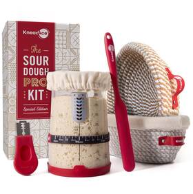 Ka06s3 Kneadace Sourdough Starter Kit 34oz Jar 2 X Cotton Rope Banneton B