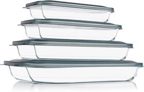 Komuee 445041480474 8 Pieces Glass Baking Dish With Lids Rectangular Pan Bakeware