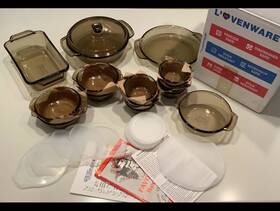 21516 L Ovenware Vintage 90s Lovenware 32 Pc Amber Glass Bakeware - Full Set In Box #21516