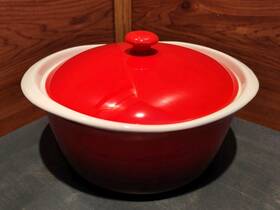 Hw1257 La Regalo New Round Red Stoneware Baking Dish With Lid