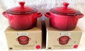 Le Creuset 024147919230 New Mini Casserole Red Petite Cocotte Cerise 8 Oz Lot Of 2 In Box