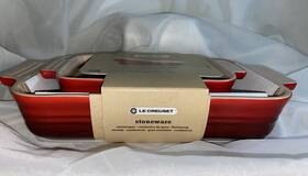 Le Creuset 630870008358 Red Ombr Stoneware Set Of 2 Rectangular Baking Dishes Cerise New