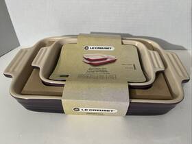 Le Creuset 630870059640 New Set Of 2 Rare Purple Stoneware Rectangle Baking Dishes Original