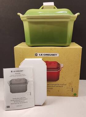 Le Creuset 630870129176 Heritage Pate Terrine With Press Palm Green 27oz Loaf Pan Stoneware Nib