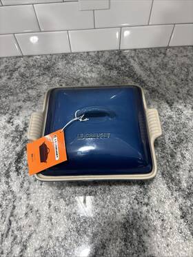 Le Creuset 630870155946 Authentic Square Shallow Bake Dish With Lid In Lapis Free Shipping