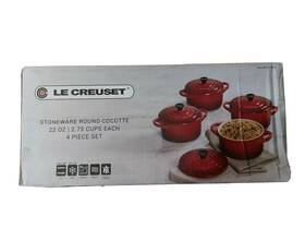 Le Creuset 630870276443 Stoneware Round Cocotte 22 Oz- 4 Piece Set Red