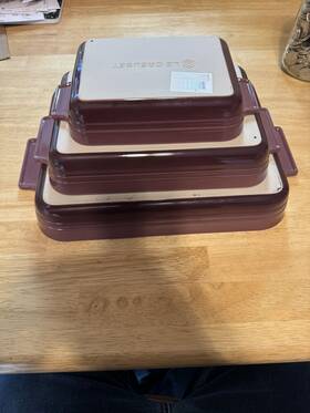 711033277000mxr Le Creuset Stoneware 3 Piece Rectangle Baking Dish Set 18/25/32 Cm Fig Color