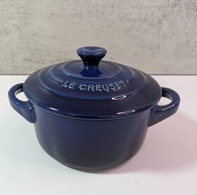Le Creuset 843251145188 8 Oz Mini Round Cocotte And Lid Ink Blue Stoneware Casserole