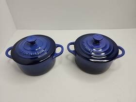 Le Creuset 843251145416 2 Mini Round Cocette Blue Dishes With Lids