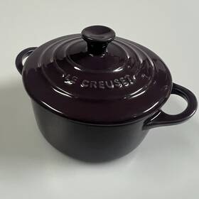 Le Creuset 843251149193 Rare 8oz Mini Round Cocotte With Lid Eggplant Purple 4 Inch Tiny Crock Salt