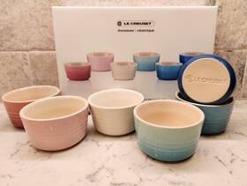 Le Creuset 843251156788 Pastel Pink Green Blue Stoneware Spring Ramekins 3.5 Oz Nib Set Of 6