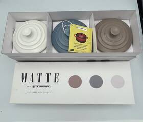 91012900424000 Le Creuset Mini Cocotte Set Of 3 Matte Mineral Blue Cotton Sisal Htf 91012900424000 Le Creuset Mini Cocotte Set Of 3 Matte Mineral Blue Cotton Sisal Htf