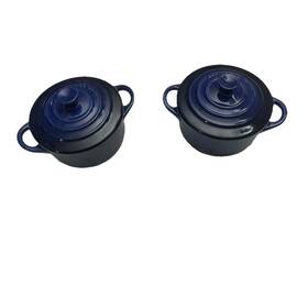 Frey1215 Le Creuset Mini Round Cocotte Cobalt Blue 8oz Lot Of 2 W Lids