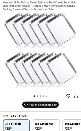 Am553479 Lemecima 12 Pcs Baking Sheet Stainless Steel Cookie Small Metal Pans 7.1 5.1