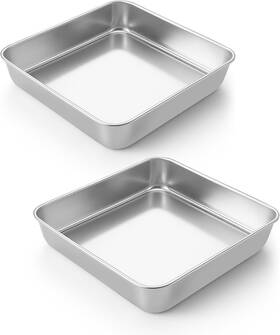 Lianyu 313109352339 2 Pack 8 X Inch Square Cake Pan Stainless Steel Baking Lasagna Brownie