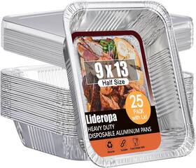 Lr240913-25b Lideropa Heavy-duty 25 Pack Aluminum Foil Pans With Lids - 9x13 Inch Disposable Baking Tr