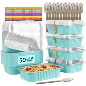 184-750-blue Lnyzqus 50 Pack 1.5lb Small Baking Pans With Lids 7 Inch X 5 Aluminum Foil Containers I
