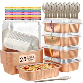 184-750-champagne Lnyzqus 7 Inch X5 Small Aluminum Pans With Lids 25 Pack 1.5lb Heavy Duty Foil Baking Tins To