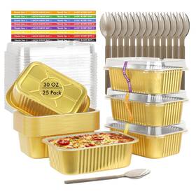 184-930-gold Lnyzqus 30oz Small Foil Pans With Lids 25 Pack 7 Inch X 5 Individual Baking Tins Deep Le