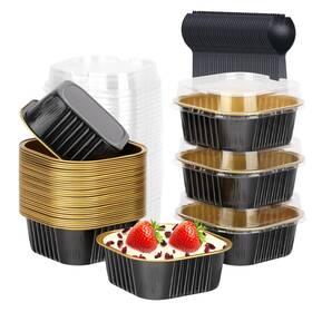 B02959 Lnyzqus Mini Cake Pans With Lids And Spoons 10oz Disposable Small Foil Baking Tins 40