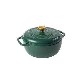 94452908 Lodge 7.5 Quart Cast Iron Enamel Dutch Oven Emerald With Gold Handle