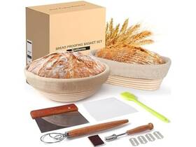 Lokeisna 749838411489 Banneton Bread Proofing Basket Set White Rattan 10in Round Oval