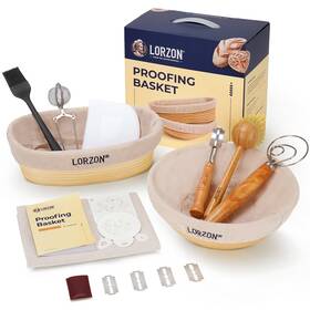 Lorzon 661631536100 Banneton Proofing Basket Set Of 2 10 Inch Round And Oval Cane Bread Ba