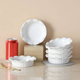 Lovecasa 941718500175 Porcelain 6-piece Baking Round Dessert Dish Set White 5.5 Inch X 1.5