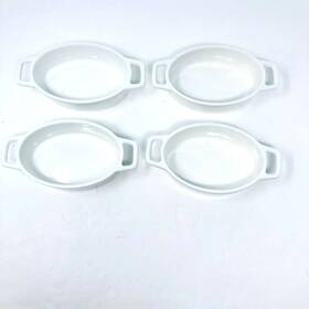 Lc-bk-014-us Lovecasa Porcelain Ramekins For Baking Set Of 4 White Oval Souffle Dishes Bakeware