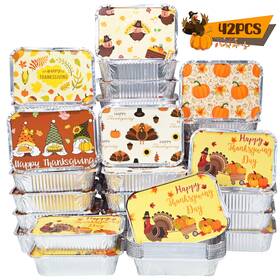 Lukbera 740283155607 42pcs Thanksgiving Tin Foil Containers With Cardboard Lids Aluminum