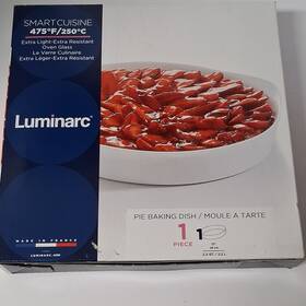 P7596 Luminarc Smart Cuisine Pie Baking Dish 11in Round White Oven Glass 2.3 Quart 475 F