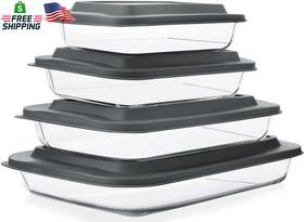 M Mcirco 726084160644 8-piece Deep Glass Baking Dish Set With Plastic Lids Rectangular Bakeware