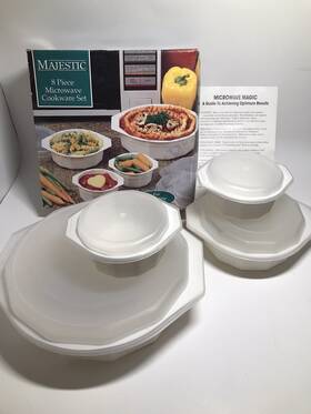 Ca-13981 Majestic 8 Pc Microwave Cookware Set For Reheating Only 4 Bowls With Lids