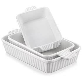 Malacasa 445005682647 3-piece White Rectangular Porcelain Baking Dish Set With Handles Lasagna Cassero