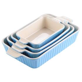 Malacasa 941718503077 Series Bake.bake Rectangle Porcelain Bakeware Set Blue Of 4