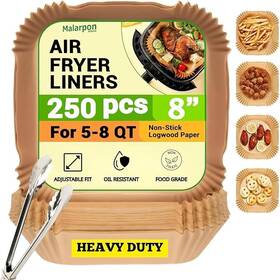 Malarpon 762744250317 250pcs Air Fryer Disposable Paper Liner Non-stick Oil-proof Baking And Roasting 8 Inch