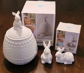 Martha Stewart 085081678355 Nib Bunny Easter Treat Jar With Salt And Pepper Shakers Free Ship