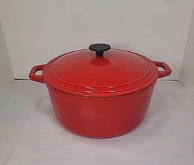 Martha Stewart 732999555642 Red Enamel Cast Iron Round Casserole With Lid 7 Quart