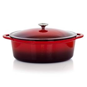 Megachef 672975125745 Oval Enamel Cast Iron Casserole 7 Quart Red Megachef 672975125745 Oval Enamel Cast Iron Casserole 7 Quart Red