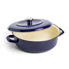 Merten & Storck 885837023435 German Enameled Iron Round 4 Quart Casserole Braiser With Lid Cobalt Blue