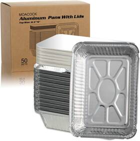 Moacock 445017686688 50 Pack Aluminum Pans With Lids 8.5 Inch 6 2.25lb Foil Board Li