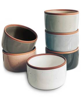 Mora Ceramics Hit Pause 726667284392 Ceramic Ramekins - 4oz Set Of 6 Small Oven Safe Baking Dishes/cups