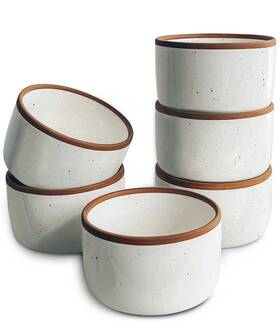 Mora Ceramics Hit Pause 726667284422 Ceramic Ramekins - 8oz Set Of 6 Small Oven Safe Baking Dishes/cups