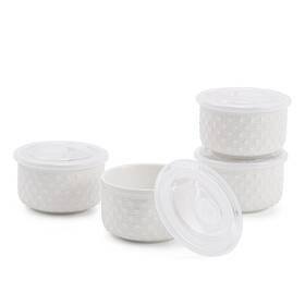 Zb0008 Mosuji 10 Oz Oven-safe Porcelain Ramekins With Lids Large White Souffle And B