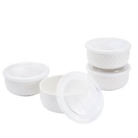 Zb0010 Mosuji 20 Oz Ceramic Bowls With Lids Set Of 4 Oven-safe Porcelain Ramekins